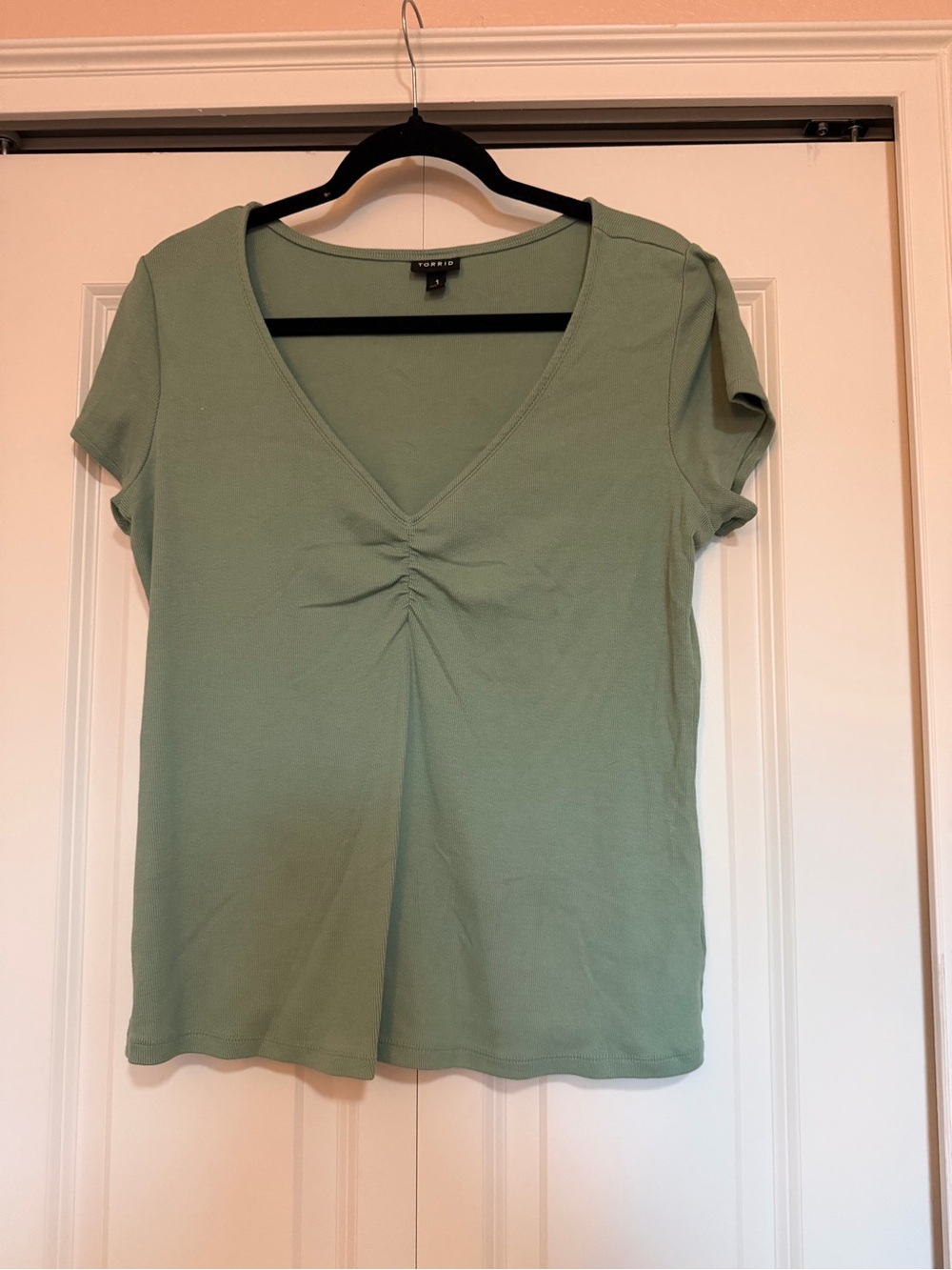 torrid Sage Green V-Neck Short Sleeve Tee with Front Ruching